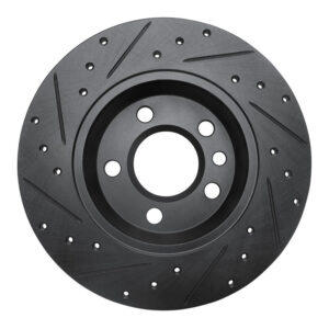 R1 2001-2003 Volkswagen EuroVan Rear Right Drilled & Slotted Black Brake Rotor - Image 4
