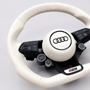 Audi R8/TT-Style White Leather Flat-Bottom Multifunction Custom Steering Wheel - Image 4