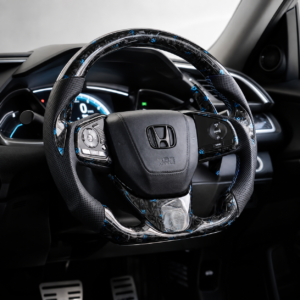 Honda Civic FC Blue-Glitter Forged Carbon-Fiber Flat-Bottom Custom Steering Wheel - Image 3