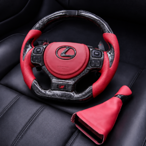 Lexus IS Custom Forged Carbon-Fiber LED Flat-Bottom Steering Wheel Bundle with Shift Knob & Boot - Image 3