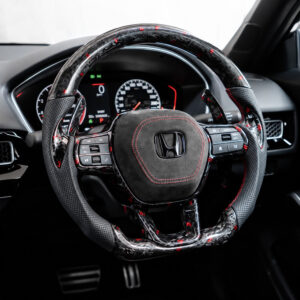 Honda Civic 11th Gen Red-Flake Forged Carbon Flat-Bottom Custom Steering Wheel - Image 4