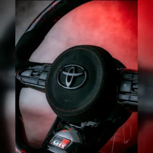 Toyota GR Yaris Custom Forged-Carbon Flat-Bottom Steering Wheel with Alcantara Airbag Cover - Image 3